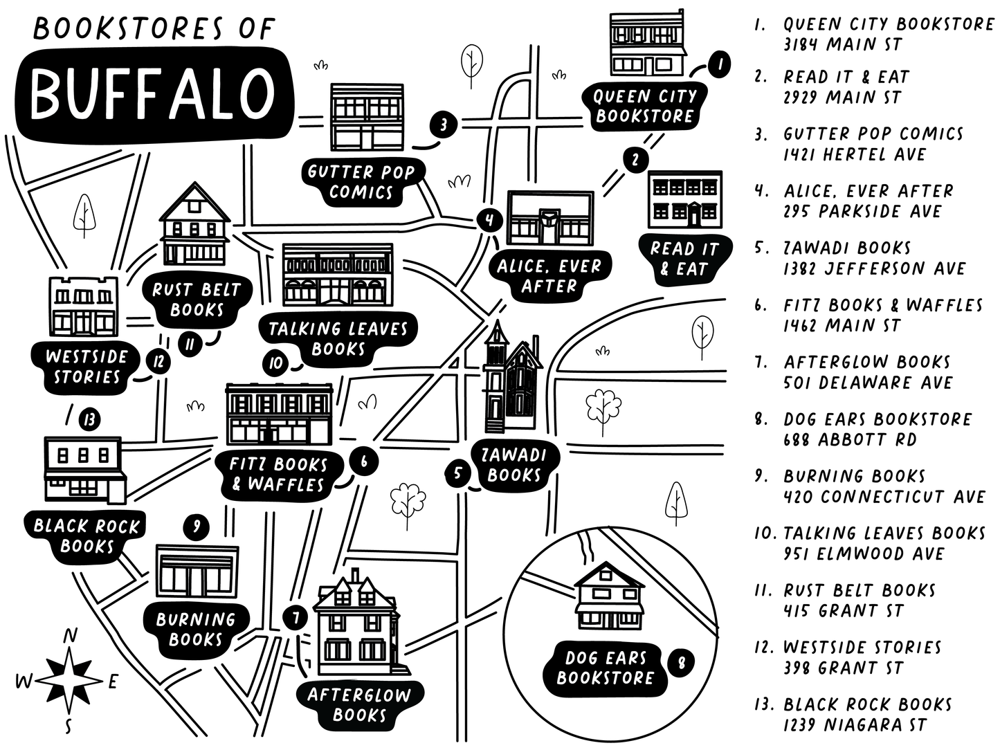 Buffalo Independent Bookstores Map Tote Bag